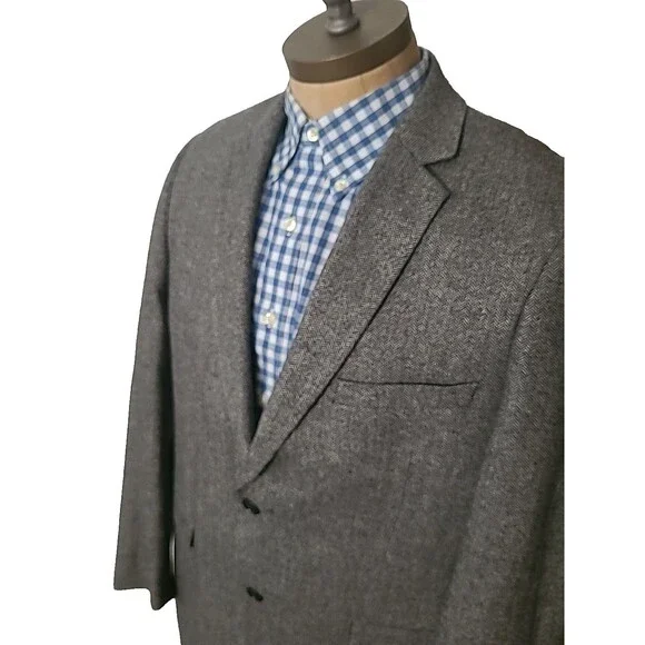 ADOLFO Lambswool TWEED Sport Coat Mens 44R Gray Herringbone Fleck Blazer Jacket - Picture 2 of 16